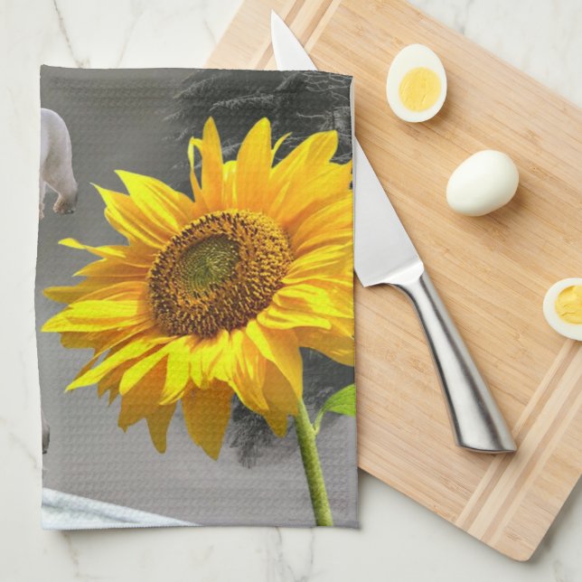 Sunflower Polar Bear Floral Kitchen Towel (Quarter Fold)