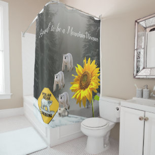 Sunflower Polar Bear Floral Shower Curtain
