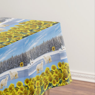 Sunflower Polar Bear Floral Tablecloth