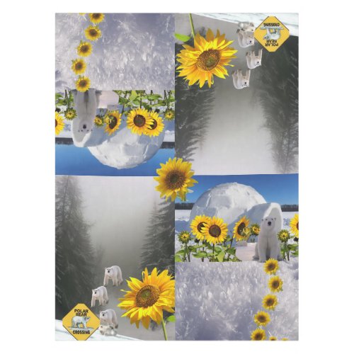 Sunflower Polar Bear Floral Tablecloth