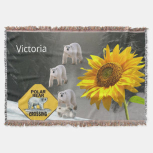 Sunflower Polar Bear Floral Throw Blanket
