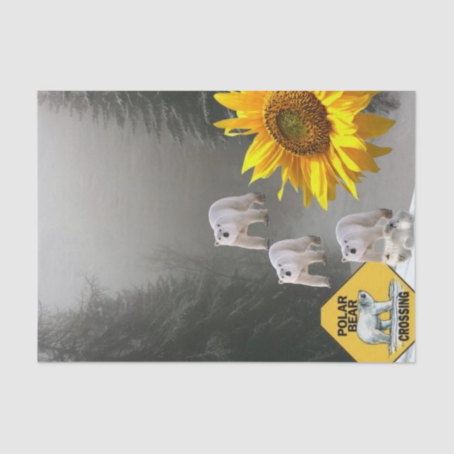Sunflower Polar Bear Floral Tissue Paper (Front)