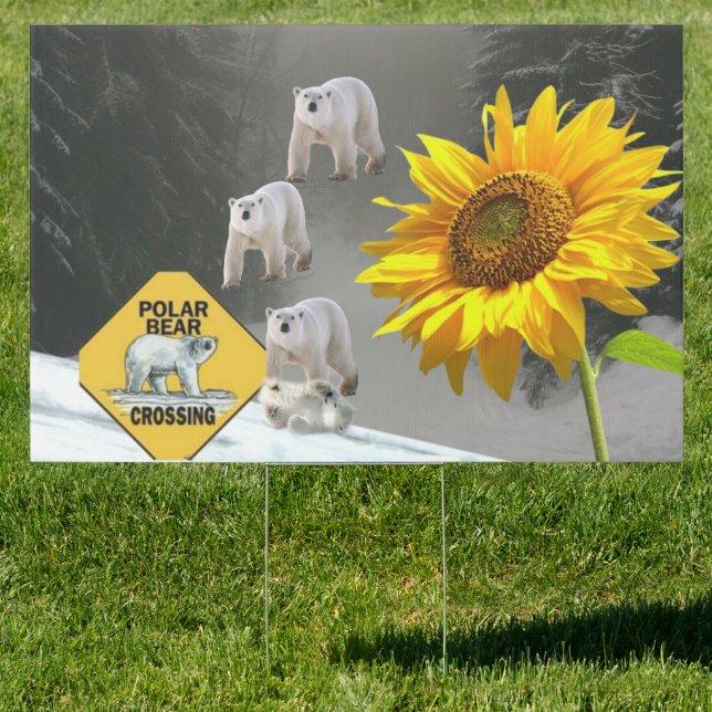 Sunflower Polar Bear Floral Yard Sign (Insitu)
