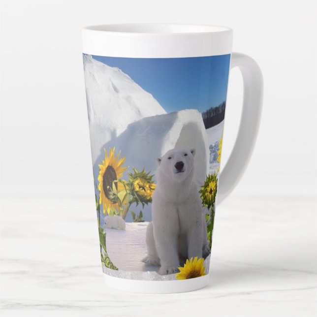 Sunflower Polar Bear Latte Mug (Right Angle)