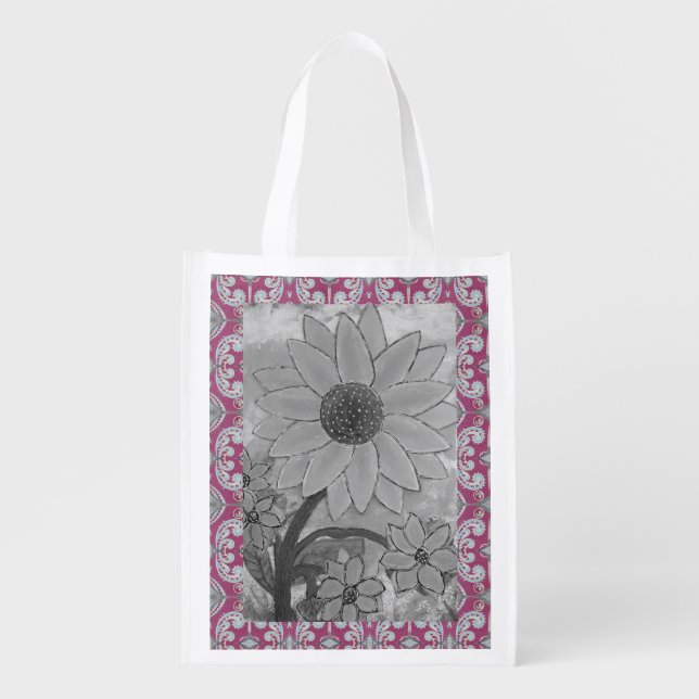 Sunflower Polkadot Center Grocery Bag (Front)