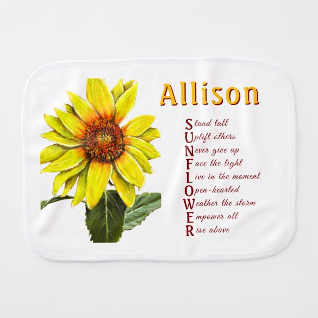 Sunflower Positive Encouragement Burp Cloth (Front Horizontal)