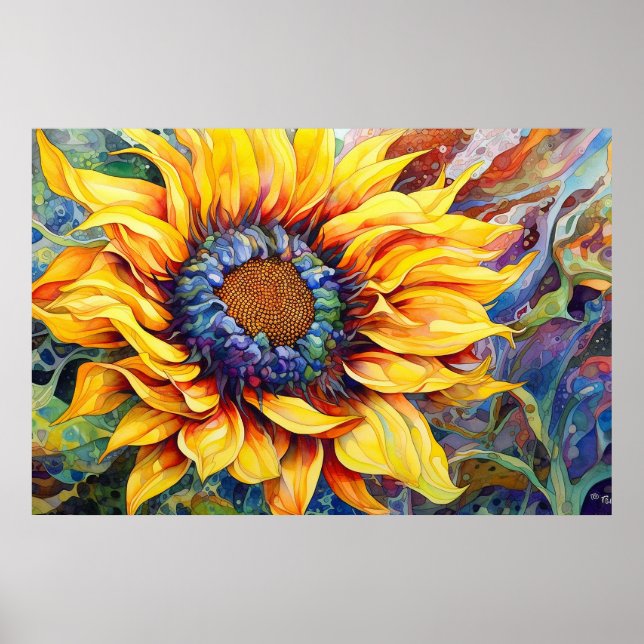 Sunflower Power watercolor painting Poster (Front)