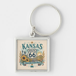 Sunflower Prairie Route 66 Kansas Queen Charm Keychain