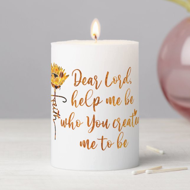 Sunflower Prayer Quote Pillar Candle (In Situ)