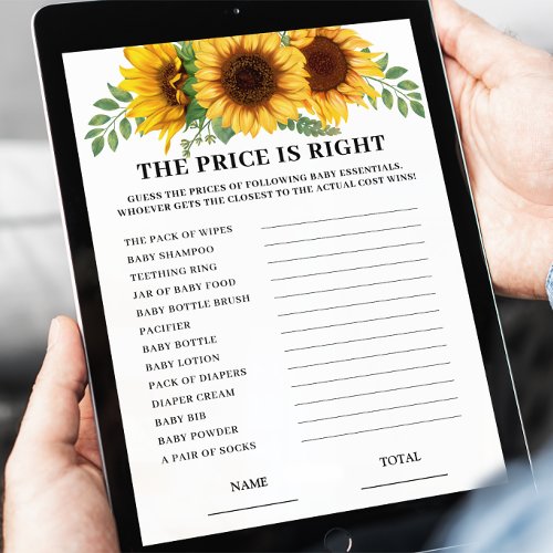 Sunflower Price is Right Baby Shower Game Card