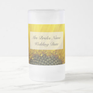 Sunflower Print Brides Wedding Glass Frosted Glass Beer Mug