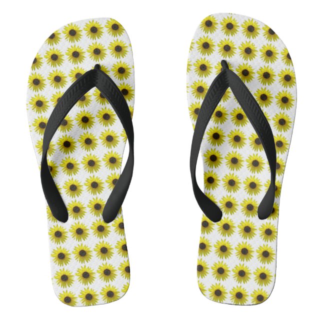 Sunflower Print Flip Flops (Footbed)