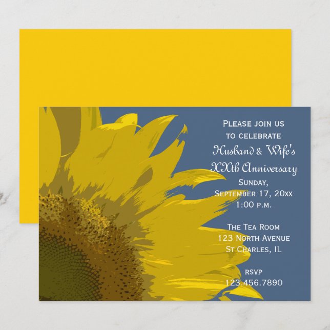 Sunflower Print Wedding Anniversary Party Invitation (Front/Back)