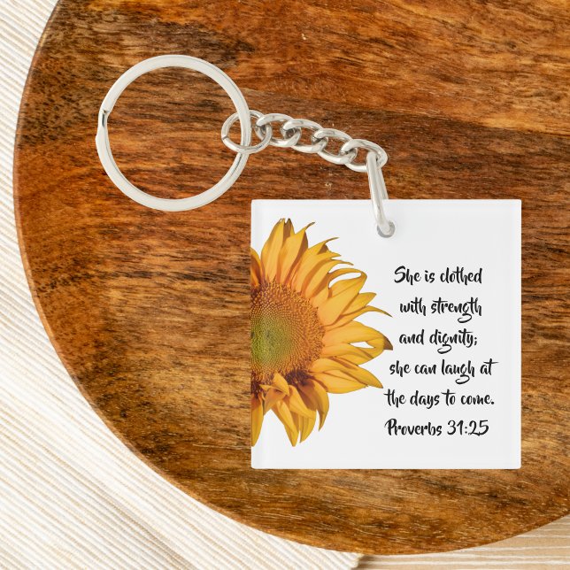 Sunflower Proverbs 31:25 Bible Verse Christian Keychain (Creator Uploaded)