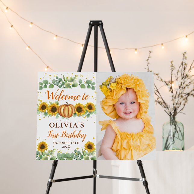 Sunflower Pumpkin Autumn Birthday Welcome Photo Foam Board (In Situ (Stand))