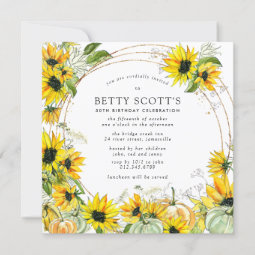 Sunflower Pumpkin Autumn Fall 50th Birthday Invitation | Zazzle