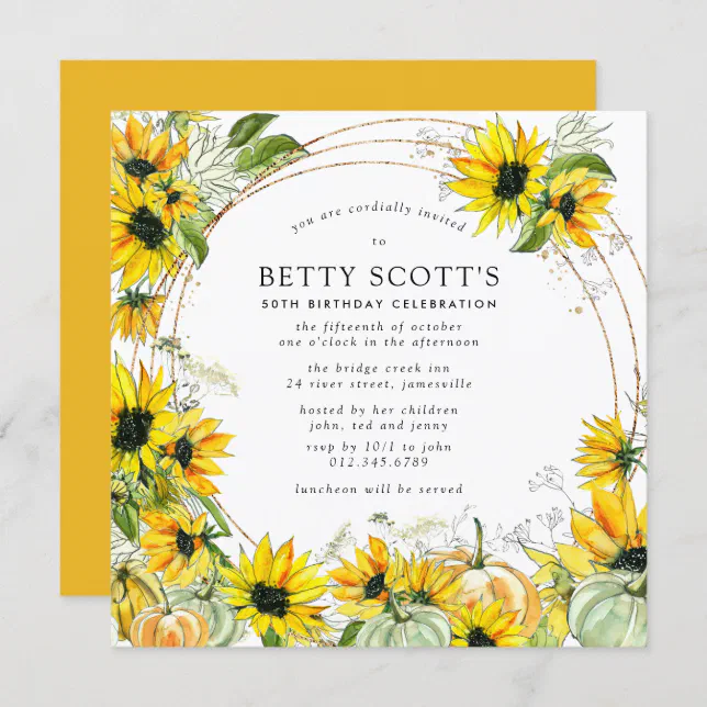 Sunflower Pumpkin Autumn Fall 50th Birthday Invitation | Zazzle