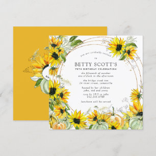 Sunflower Pumpkin Autumn Fall 70th Birthday Invitation