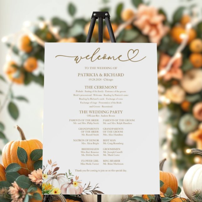 Sunflower Pumpkin Autumn Wedding Program Sign (Creator Uploaded)