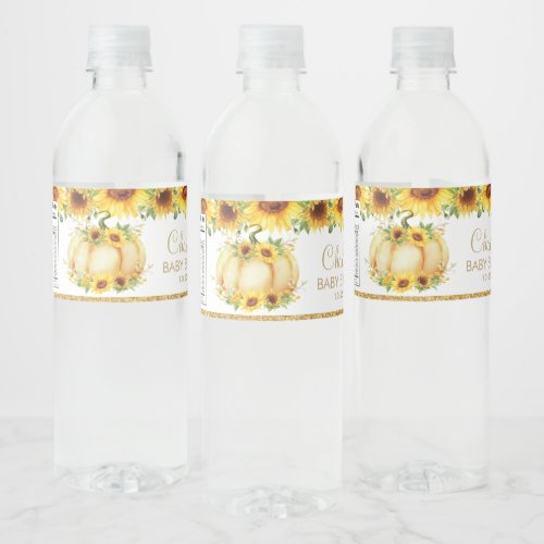 Sunflower Pumpkin Baby Shower 1st Birthday Favor Water Bottle Label