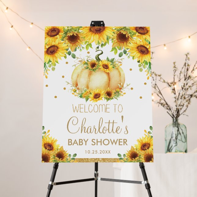 Sunflower Pumpkin Baby Shower Birthday Welcome Foam Board (In Situ (Stand))
