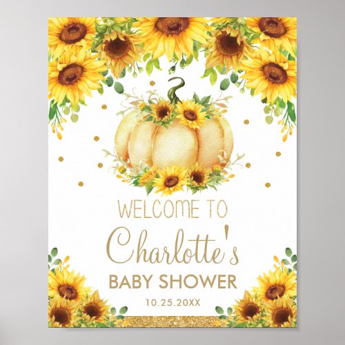 Sunflower Pumpkin Baby Shower Birthday Welcome Poster