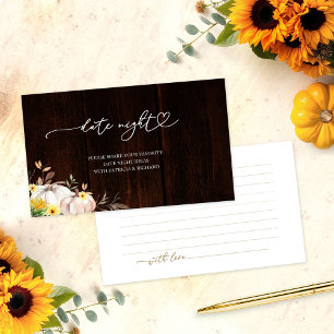 Sunflower Pumpkin Bridal Shower Date Night Cards