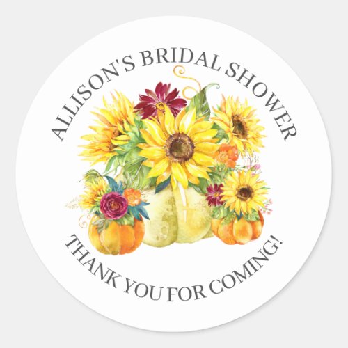 Sunflower Pumpkin Bridal Shower Thank You Shower Classic Round Sticker