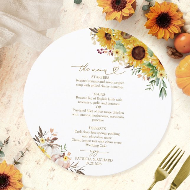 Sunflower Pumpkin Circle Wedding Menu Card (Creator Uploaded)