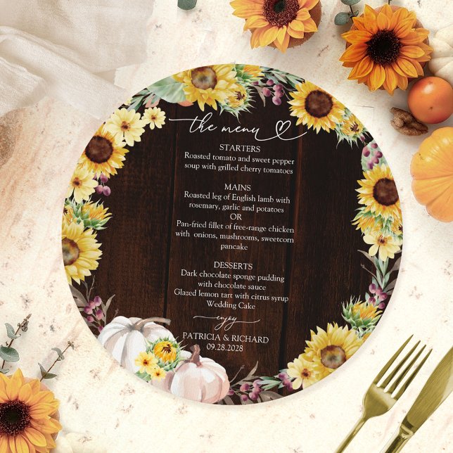 Sunflower Pumpkin Circle Wedding Menu Card (Creator Uploaded)