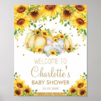 Sunflower Pumpkin Elephant Baby Shower Welcome Poster