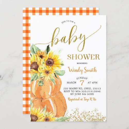 Sunflower Pumpkin Fall Baby Shower Invitation