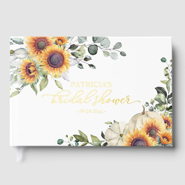 Sunflower Pumpkin Fall Bridal Shower Foil Guest Book (Front)