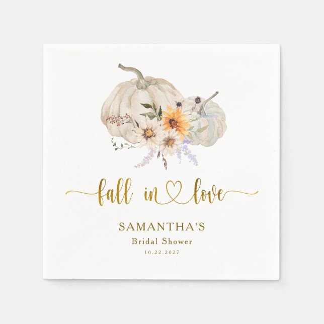 Sunflower Pumpkin Fall in Love Bridal Shower  Napkins (Front)