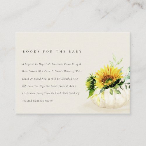 Sunflower Pumpkin Floral Books For Baby Shower Enclosure Card