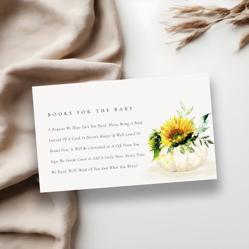 Sunflower Pumpkin Floral Books For Baby Shower Enclosure Card