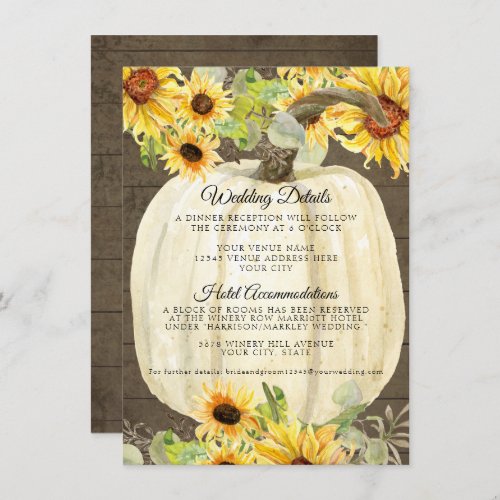 Sunflower Pumpkin Floral Fall Wedding Details Enclosure Card