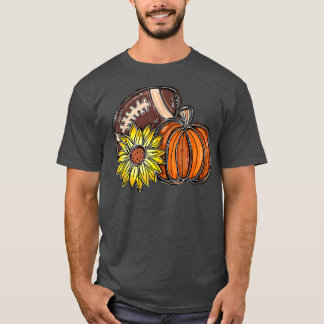 Sunflower Pumpkin Football Sports Autumn Vibes Tha T-Shirt