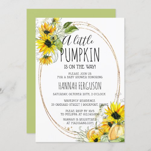 Sunflower Pumpkin Gender Neutral Baby Shower Invitation