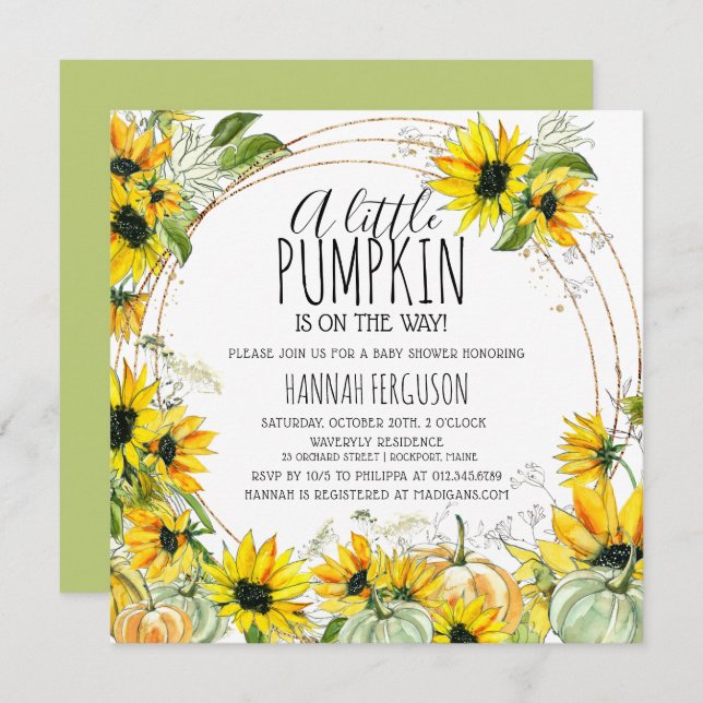 Sunflower Pumpkin Gender Neutral Baby Shower Invitation (Front/Back)