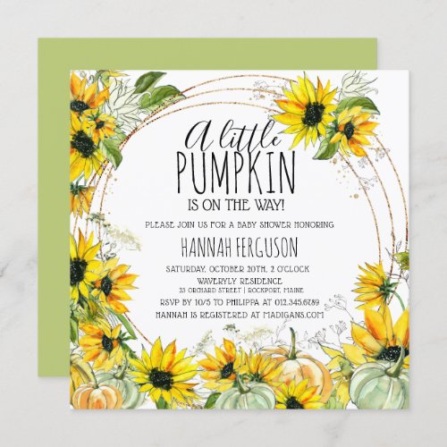 Sunflower Pumpkin Gender Neutral Baby Shower Invitation