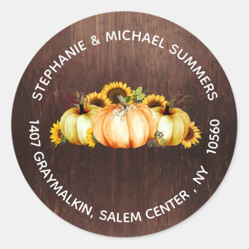Sunflower Pumpkin Halloween Return address   Classic Round Sticker