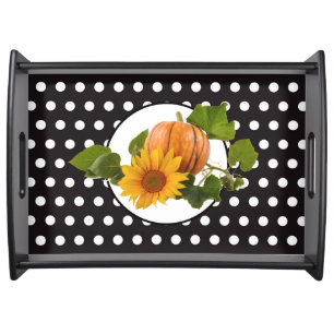 Sunflower & Pumpkin Polka Dot Thanksgiving Serving Tray