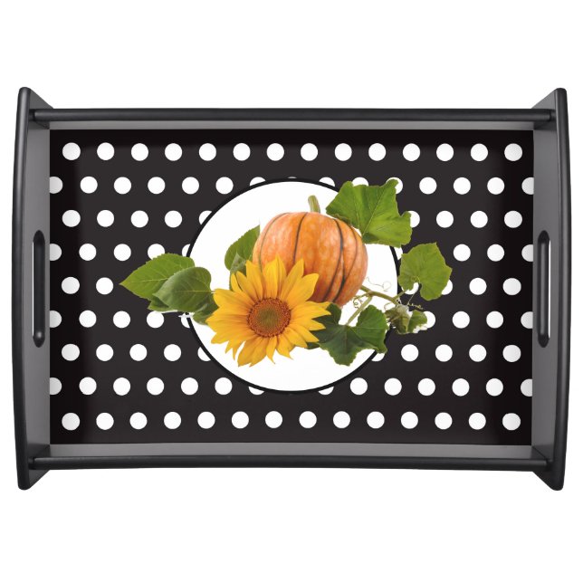 Sunflower & Pumpkin Polka Dot Thanksgiving Serving Tray (Front)
