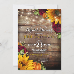 Sunflower, Pumpkin & Rose Rustic Bridal Shower Invitation