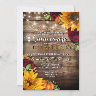Sunflower, Pumpkin & Rose Rustic Quinceanera Invitation