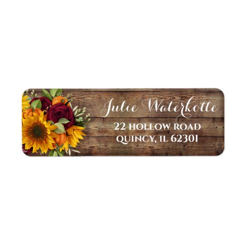 Sunflower Pumpkin Roses Rustic Address Label