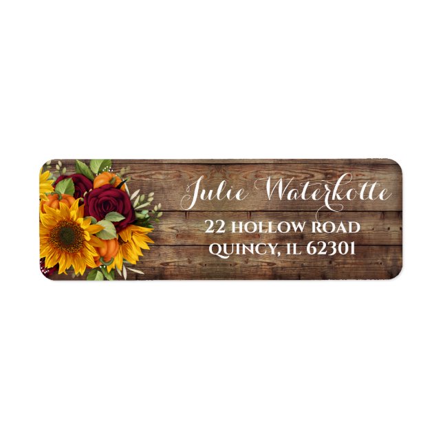 Sunflower Pumpkin Roses Rustic Address Label (Front)