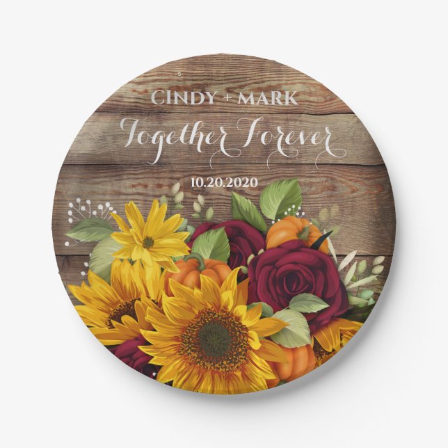 Sunflower, Pumpkin & Roses Wedding Party Plates (Front)
