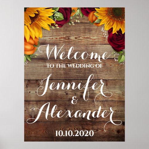 Sunflower Pumpkin  Roses Wedding Welcome Sign